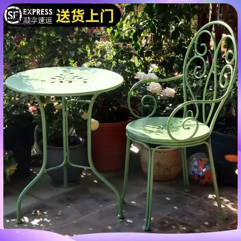Wrought Iron Outdoor Table Set for Balcony Garden Patio Terrace Courtyard Sun Room Rustic Farmhouse Style Leisure Dining