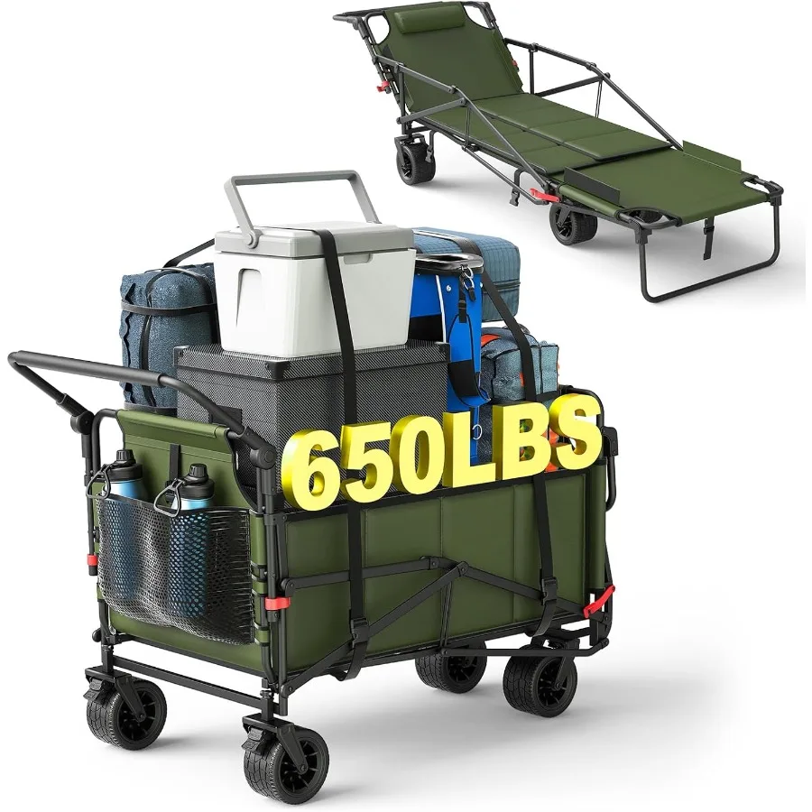 

Heavy Duty Folding Wagon for Outdoor Work and Garden Use 2in1 Collapsible Cart with 650lb Capacity AllTerrain Wheels Featuring
