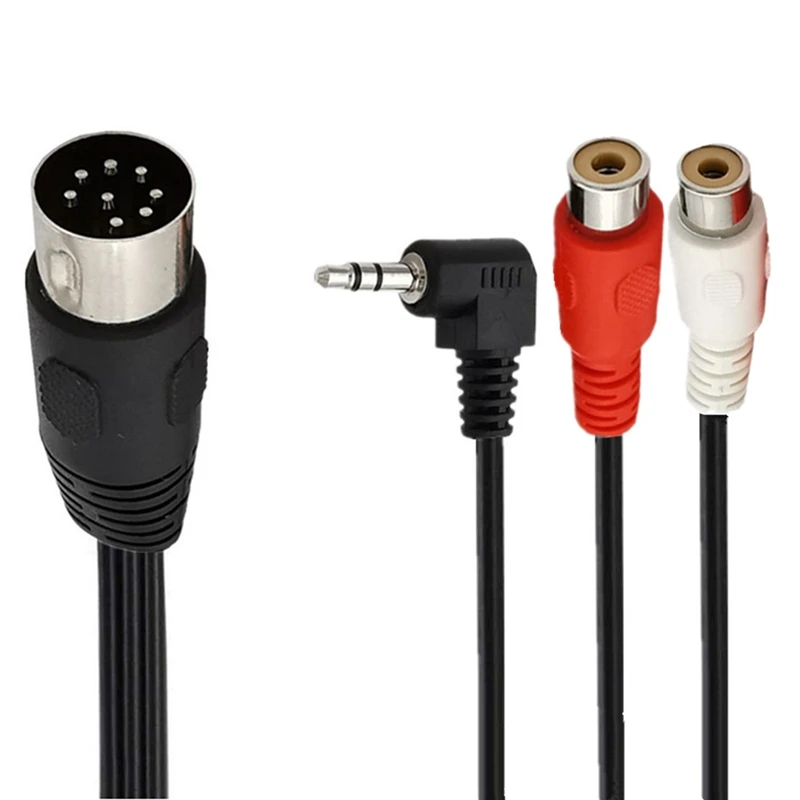 8 Pin DIN/RCA Receiver/Subwoofer Cable for Receiver or CD player and subwoofer. 8-Pin-DIN to 2RCA Female /3.5mm 90° Angle 3Pole