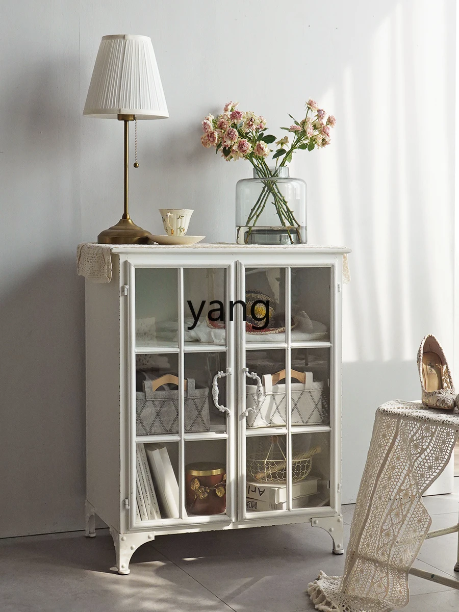 Yjq White Iron Sheet Glass Storage Display Cabinet Living Room Sofa Storage Corner