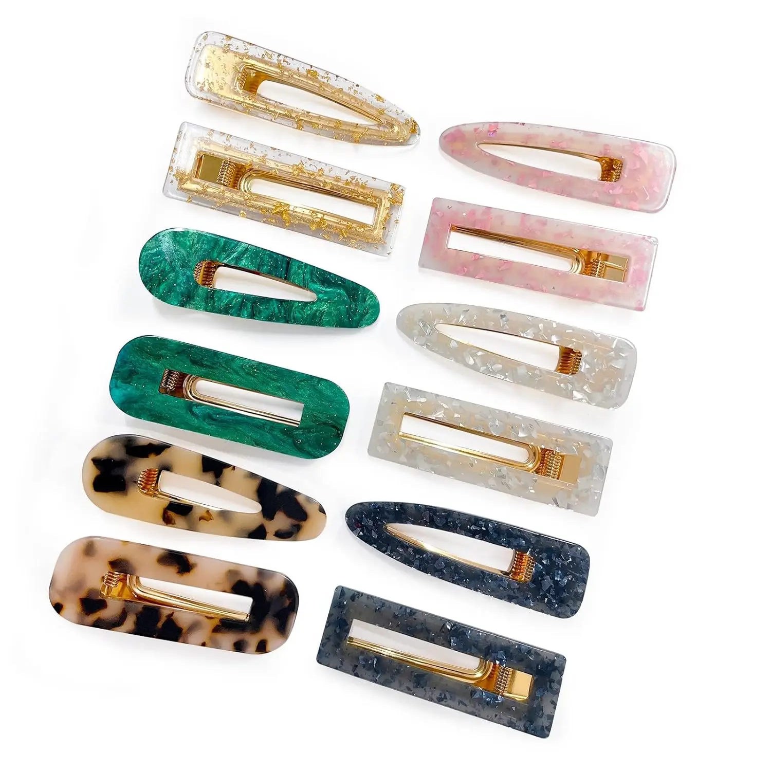 

12 Pieces Acrylic Resin Marble Hair Clips Set, Decorative Pearls Hair Barrettes Sweet Decorative