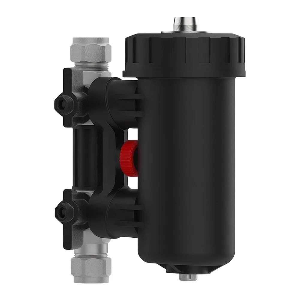 Boiler Magnetic Pre-Filter Installed Vertically on Wall for Use in Pressurized Heating Circuits with Low Maintenance Needs