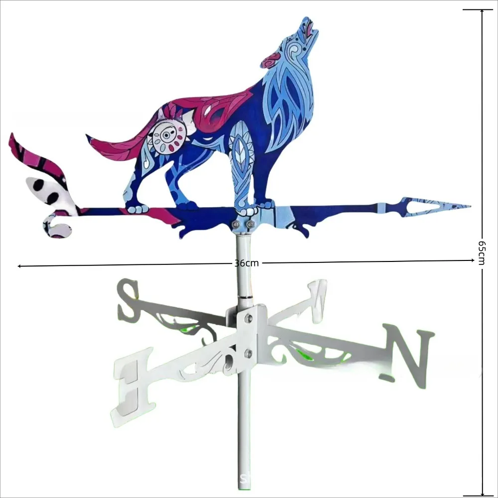 Colorful Stainless Steel Rooster Wind Vane, Retro Wolf Weather Indicator, Outdoor Garden Farm Rooftop Wind Direction Decor view 5