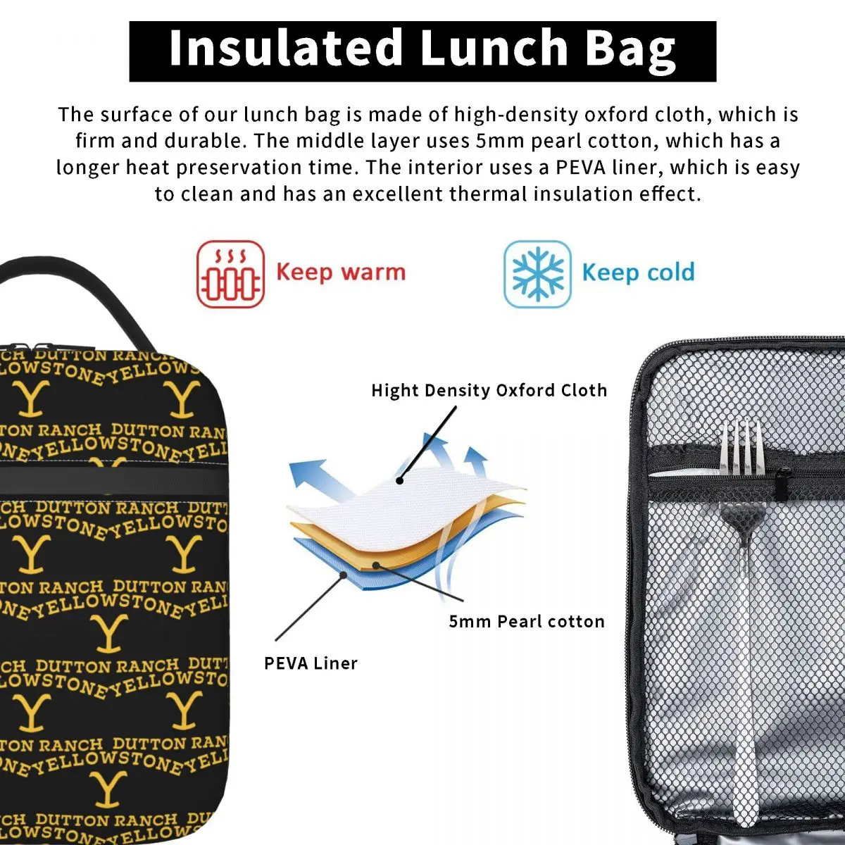Yellowstone Dutton Ranch Montana Borsa per il pranzo Scatola per il pranzo scolastica per bambini Borse per alimenti personalizzate carine Borsa termica portatile Oxford