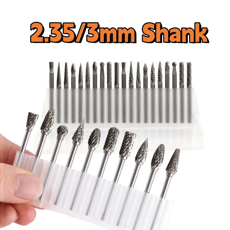 

Tungsten Steel Grinding Head 2.35/3mm Shank Single/Double Cut Rotary File Milling Cutter Head Woodworking Grinding Carvin