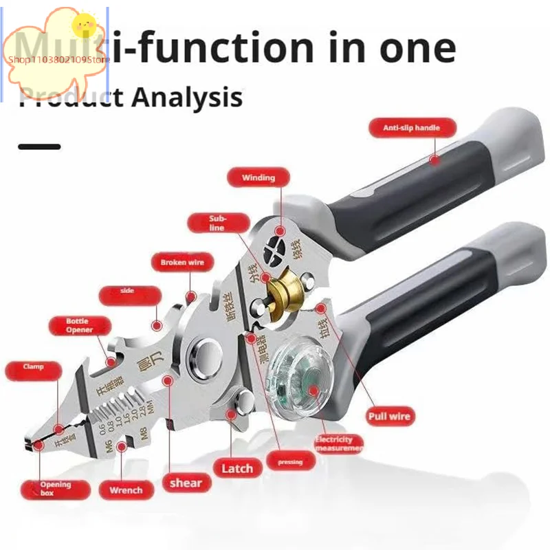 

【HT】10 IN 1 Foldable Wire Stripper With Electricity Measurement Plier For Cutting Pulling Wires Cable Electrician Scissors