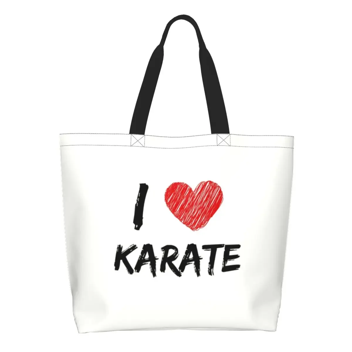 

Custom I Love Karate Shopping Canvas Bag Women Portable Big Capacity Grocery Martial Arts Shopper Tote Bags
