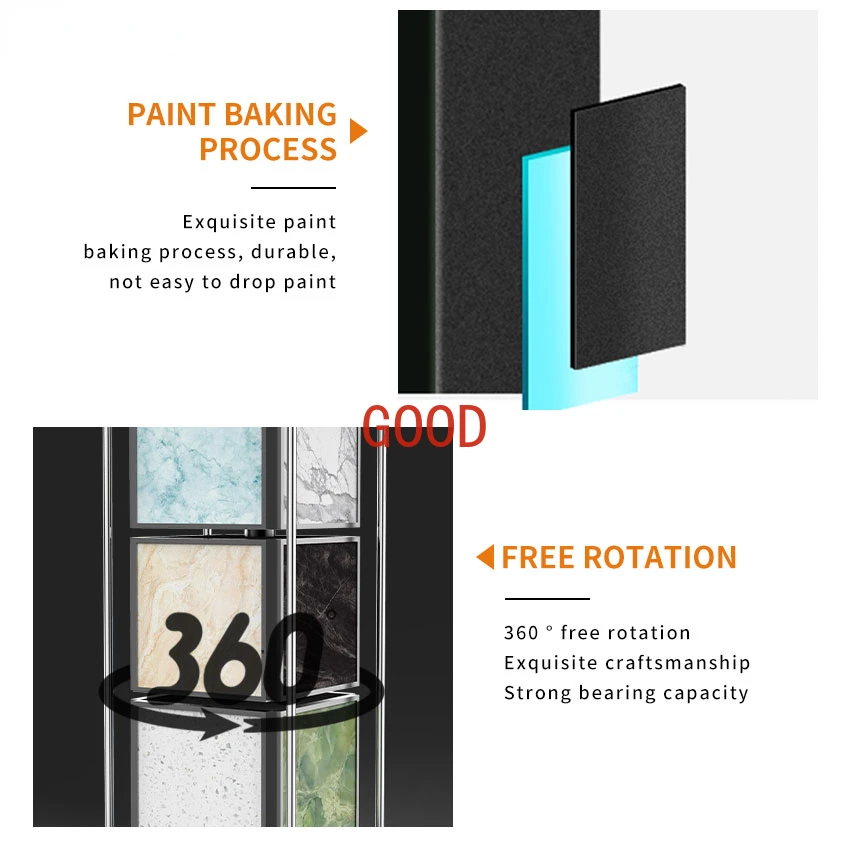 Modern custom 360 degree rotating rock ceramic tile display shelf granite floor type showroom design quartz display rack