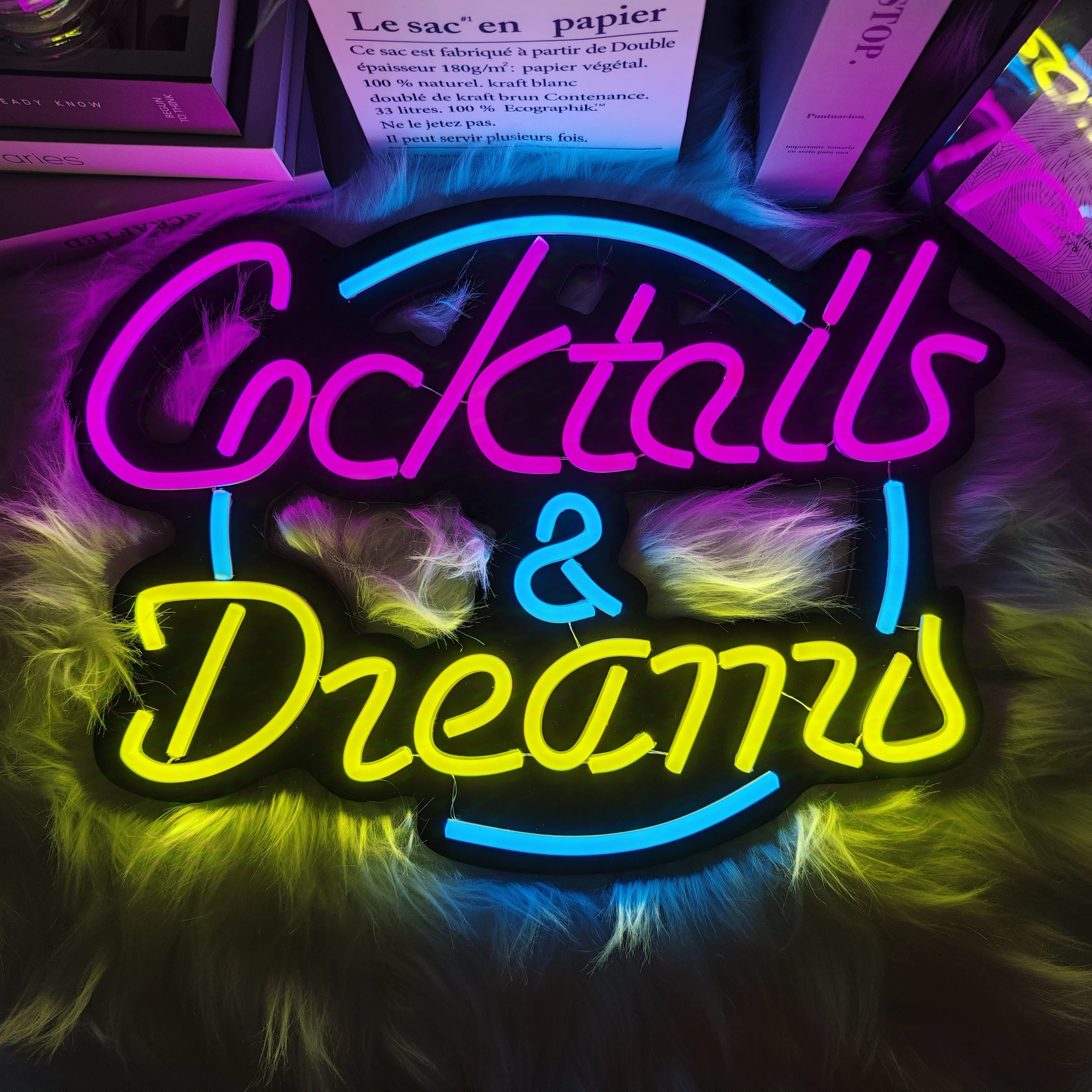 1 Cocktails & Dreams enseigne au néon chambre cocktail bar bière hôtel fête club bureau art décoration murale