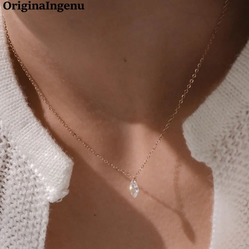 14K Gold Filled Dainty Zircon Necklace Minimalist Pendant Waterproof Choker Tarnish Resistant Hypoallergenic Women Jewelry