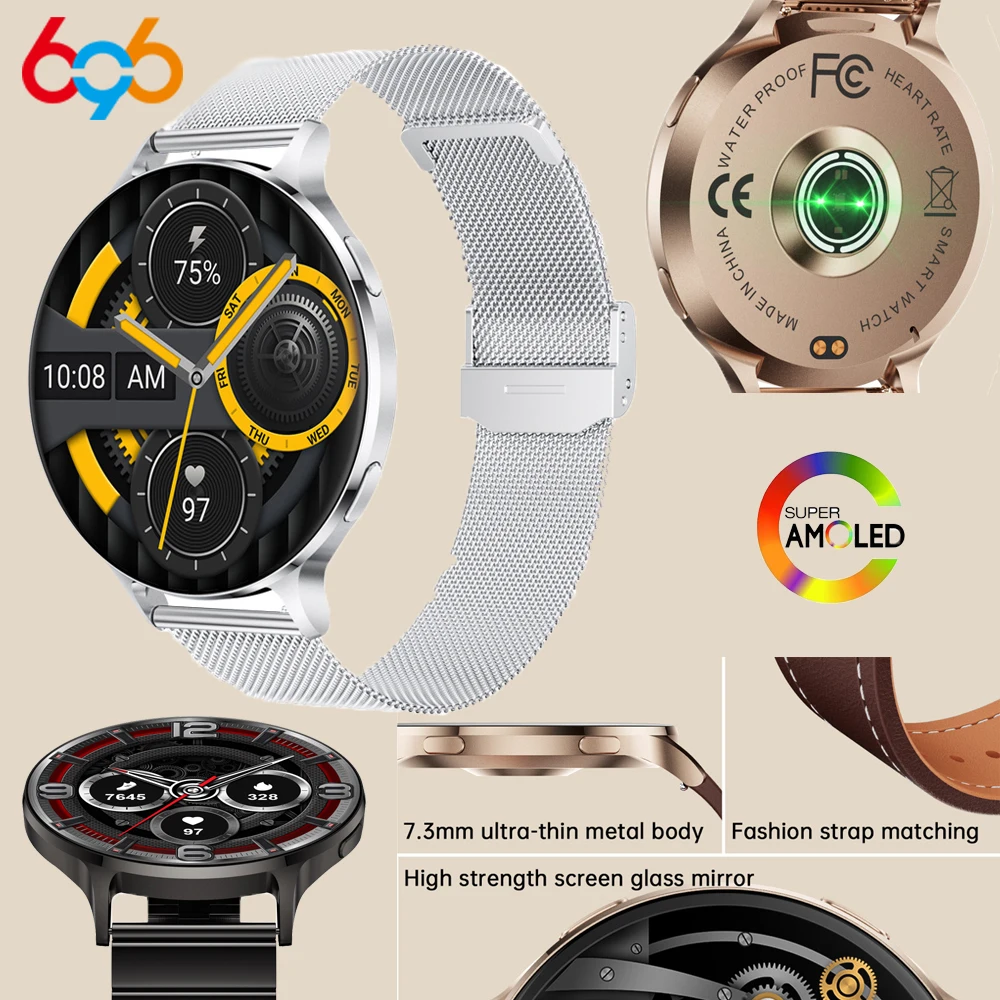 

AMOLED Screen Smart Watches Alarm Clock 3D Dynamic Dial Blue Tooth Call Smartwatch Heart Rate Sports Lady Music All Metal Body