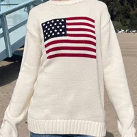 Puloru Women's Loose Fit Sweaters Fall Winter Casual Stars Stripe Flag Print Round Neck Long Sleeve Pullovers Knitted Jumpers - Image 2