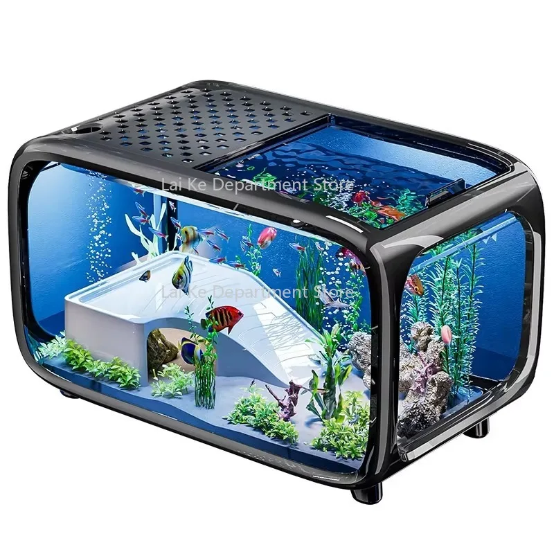 

Fish tank Small Living Room Ecological Landscaping with Anti-jump Cover and Tabletop Fish tank Set
