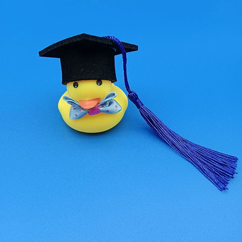 Doctor's Hat Yellow Duck with Red Blue Tassel Hat Ear Car Interior Accessories Dashboard Decor Duck Graduation Decoration Gift