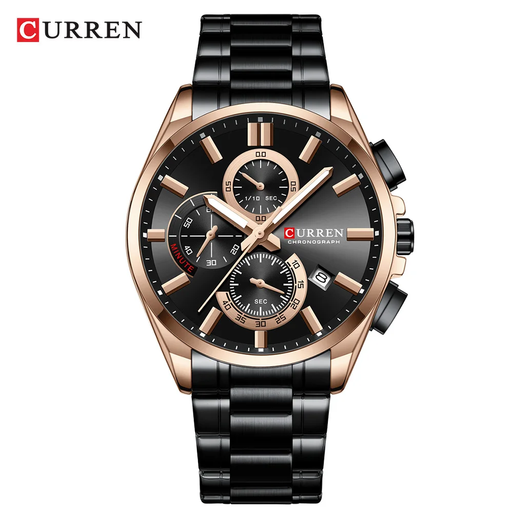 CURREN NEUE Quarzuhren für Herren, lässiger Stil, Multifunktions-Edelstahlband-Armbanduhr mit automatischem Datum, wasserdicht 8475 10