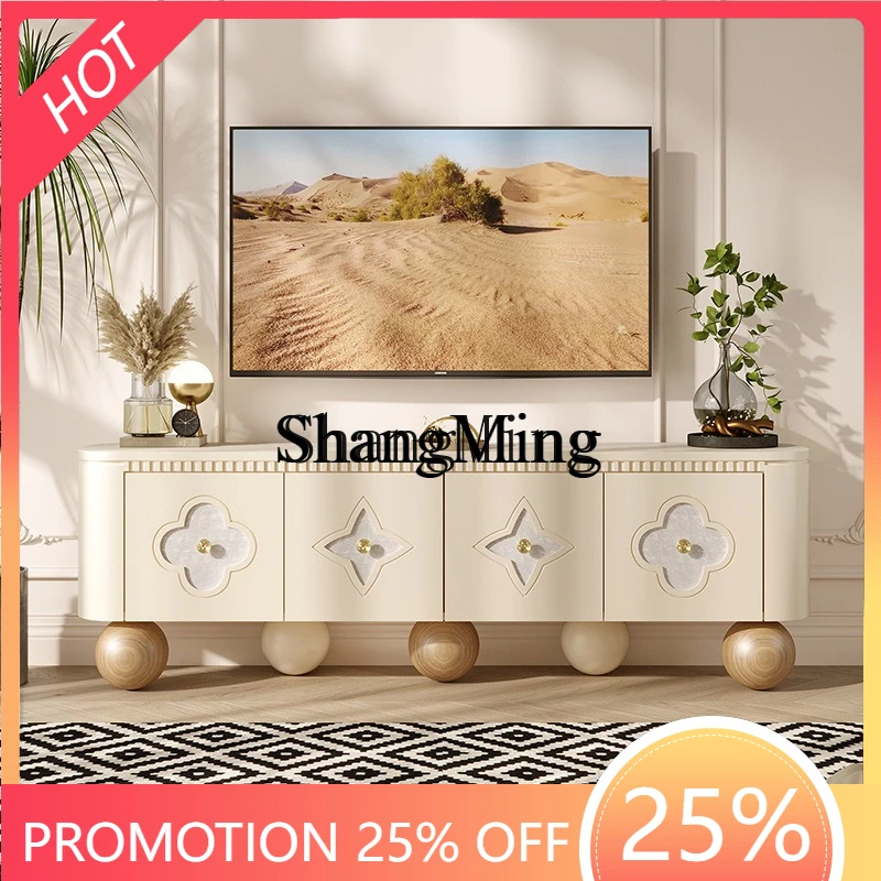 

SM new light luxury TV cabinet high-end living room household cream wind solid wood floor cabinet