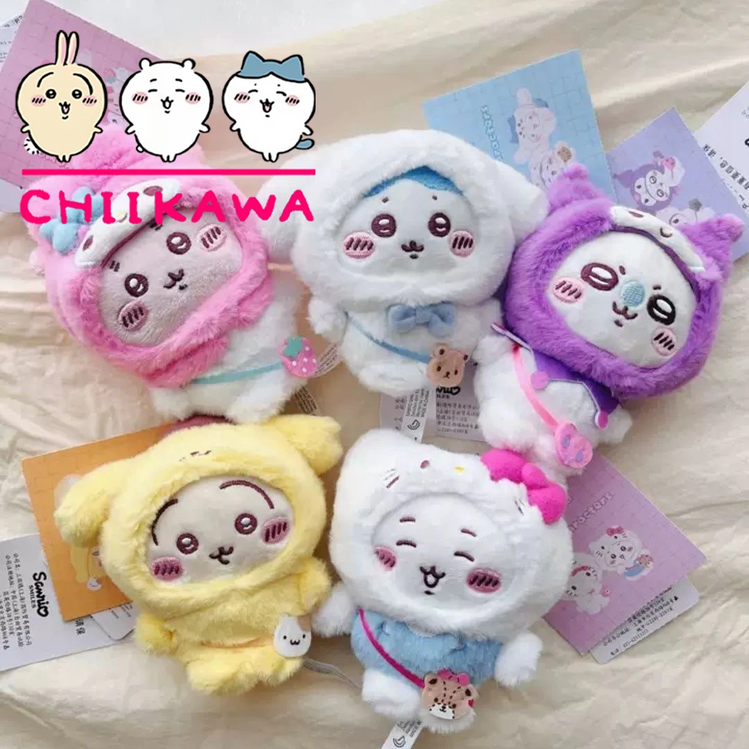 Anime chiikawa cos sanrio brinquedo de pelúcia pingente bonito dos desenhos animados usagi chaveiros pudim cão chapelaria saco acessórios presente da menina kai