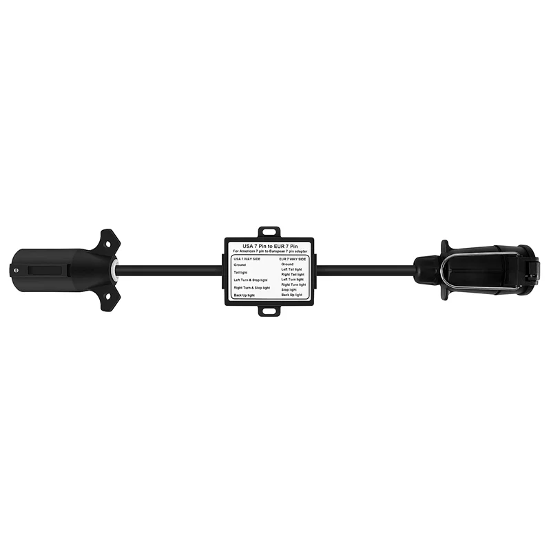 

A22E-USA To EU Trailer Light Converter US 7-Way Blade Socket To EU 7-Pin Round Plug