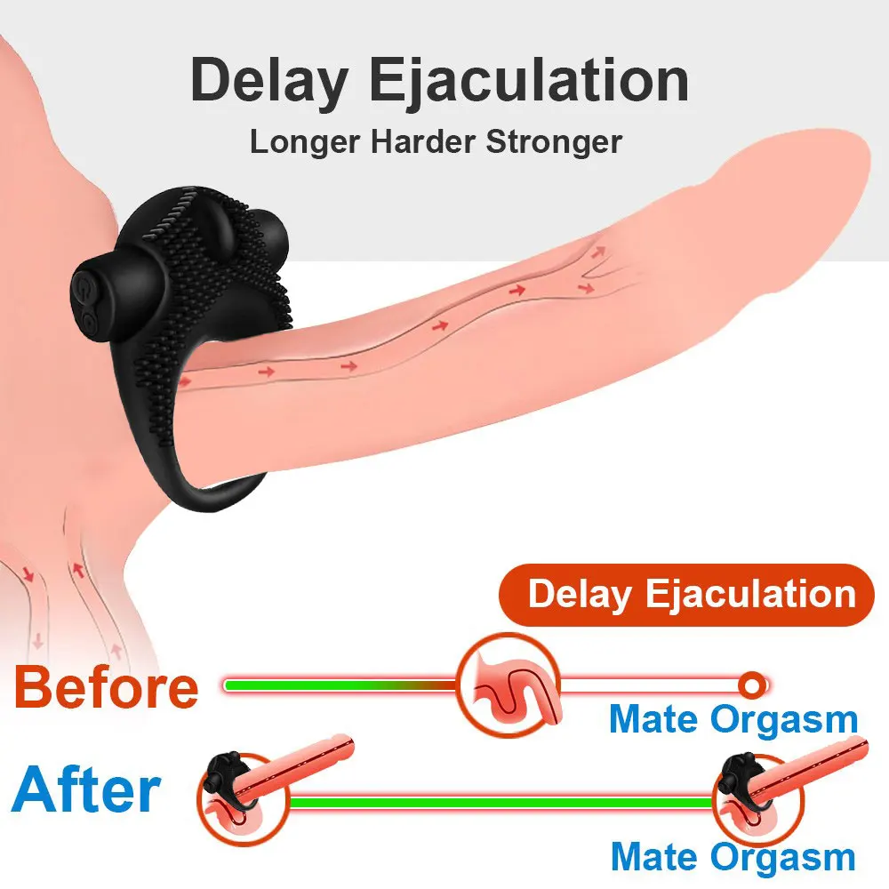 Delayed Ejaculation Penis Ring 10 Speeds Vibrator USB Charging Silicone Sex Cock Ring Vibrating For Men Pleasure enhancing