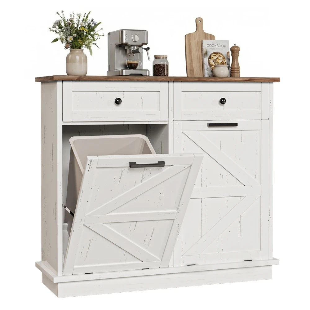 

Шкаф для мусорных баков с двойным откидным механизмом, кухонный шкаф для мусора с 2 выдвижными ящиками, отдельно стоящий шкаф для раздельного сбора отходов