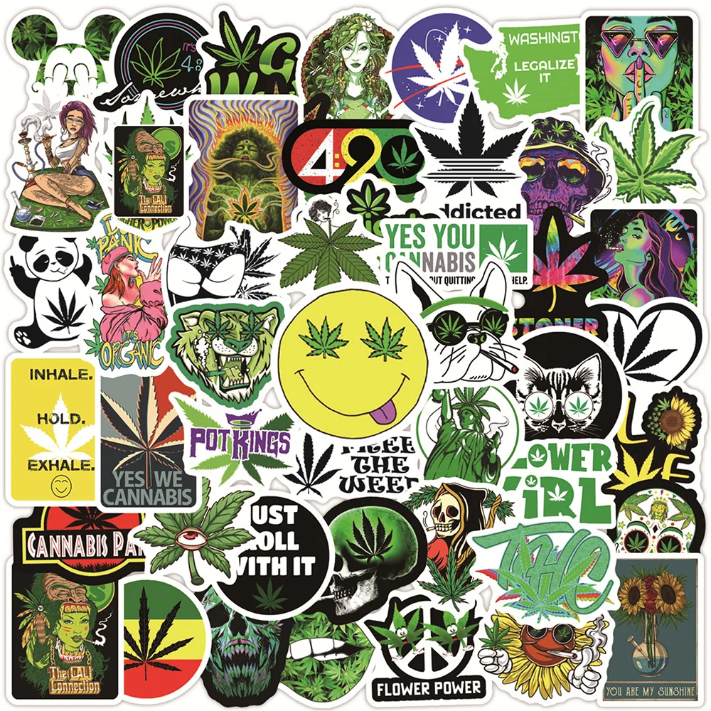 10/30/50/100PCS Funny Characters Leaves Weed Stickers Smoking Graffiti Sticker DIY Skateboard Helmet Fridge Cartoon Decals Decor