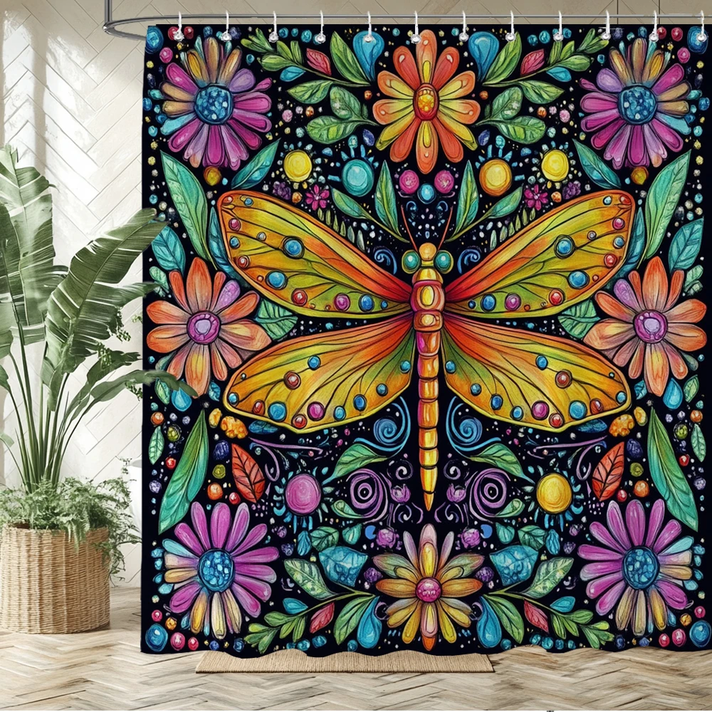 

Watercolor butterfly pattern Shower Curtain Print Bathroom Curtains flowers Bathtub Curtain Polyester Fabric Home Decor Curtain