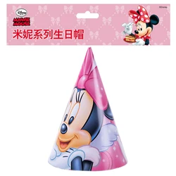 6pcs/lot Kid Favors Disney Minnie Mouse Theme Paper Caps Birthday Party Baby Shower Disposble Paper Cocked Hat Decoration Supply