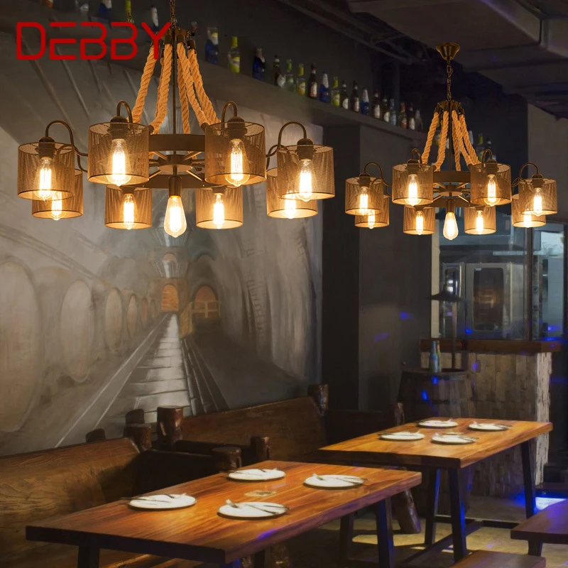 DEBBY American Style Retrohemp Rope Chandelier Nostalgic Loft Industrial Style Internet Cafe Restaurant Hot Pot Shop Pendant