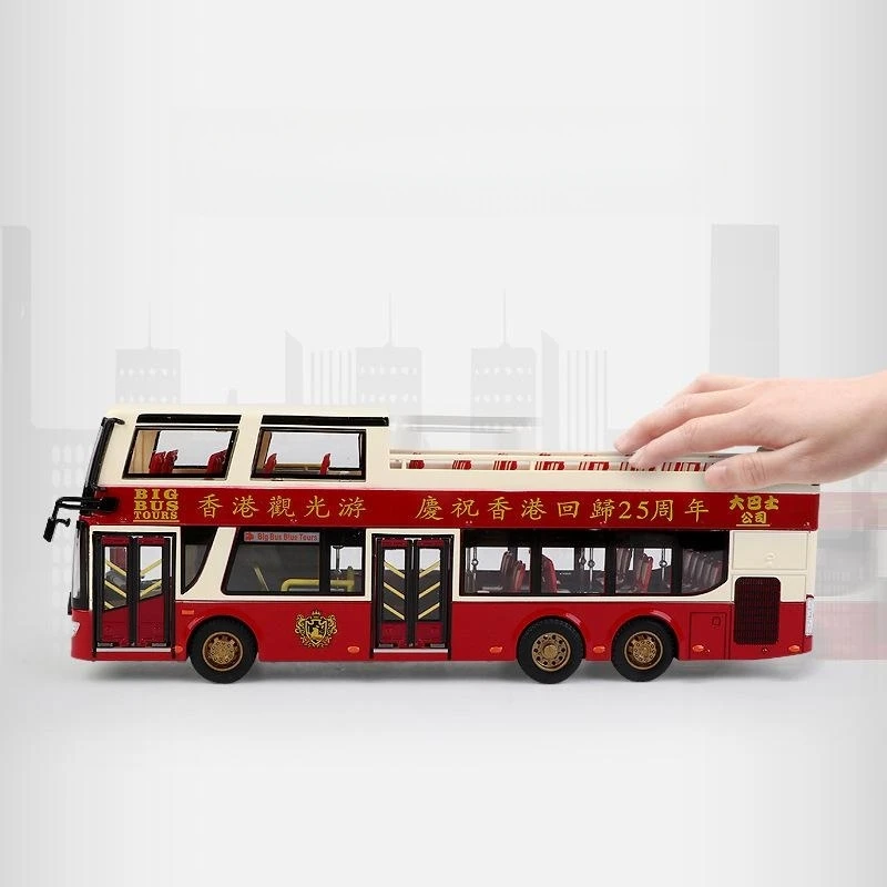 Ônibus de brinquedo para meninos, escala 1:42, Hong Kong, Londres, cidade, dois andares, modelo de metal, carro, pull back, coleção de som e luz