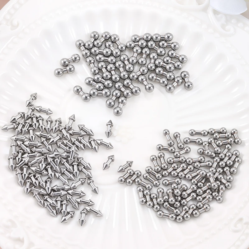 Stainless Steel Silver Tone Ball Spike Dumbbell Pendants Metal Ornament Findings for DIY Handmade Necklace Bracelet Jewelry