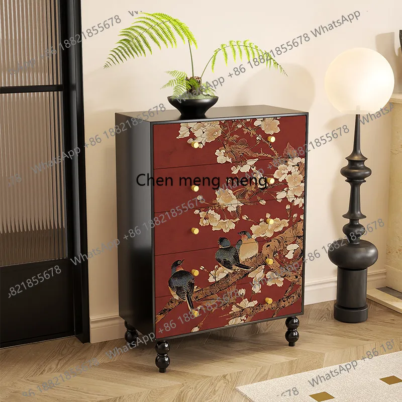 French medieval solid wood five-bucket bedroom bedside drawer vertical cabinet living room entrance decorative cabinet