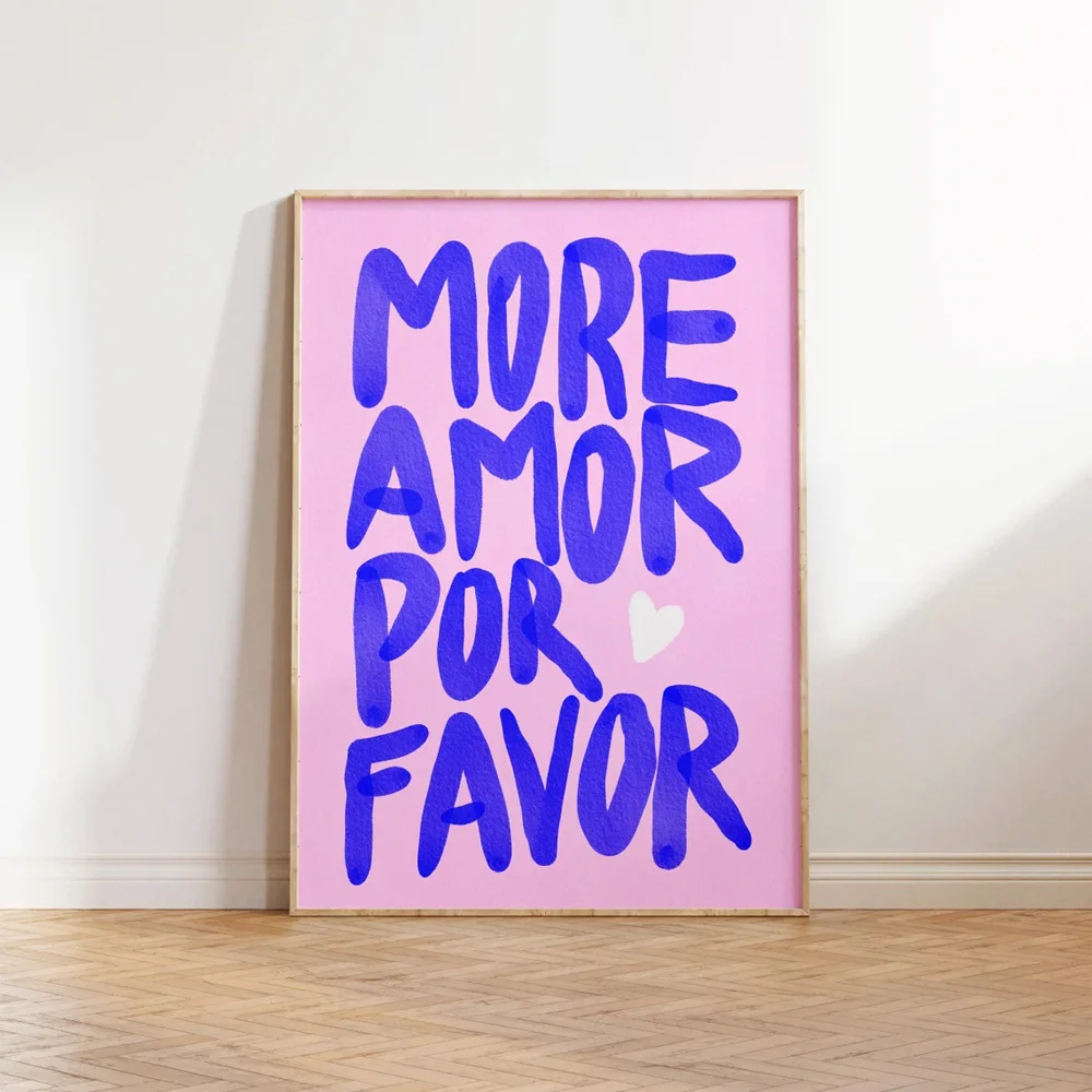 

1PC Frameless Modern Eclectic More Amor Por Favor Sunshine Quotes Posters Canvas Painting Maximalist Wall Art for Home Decor