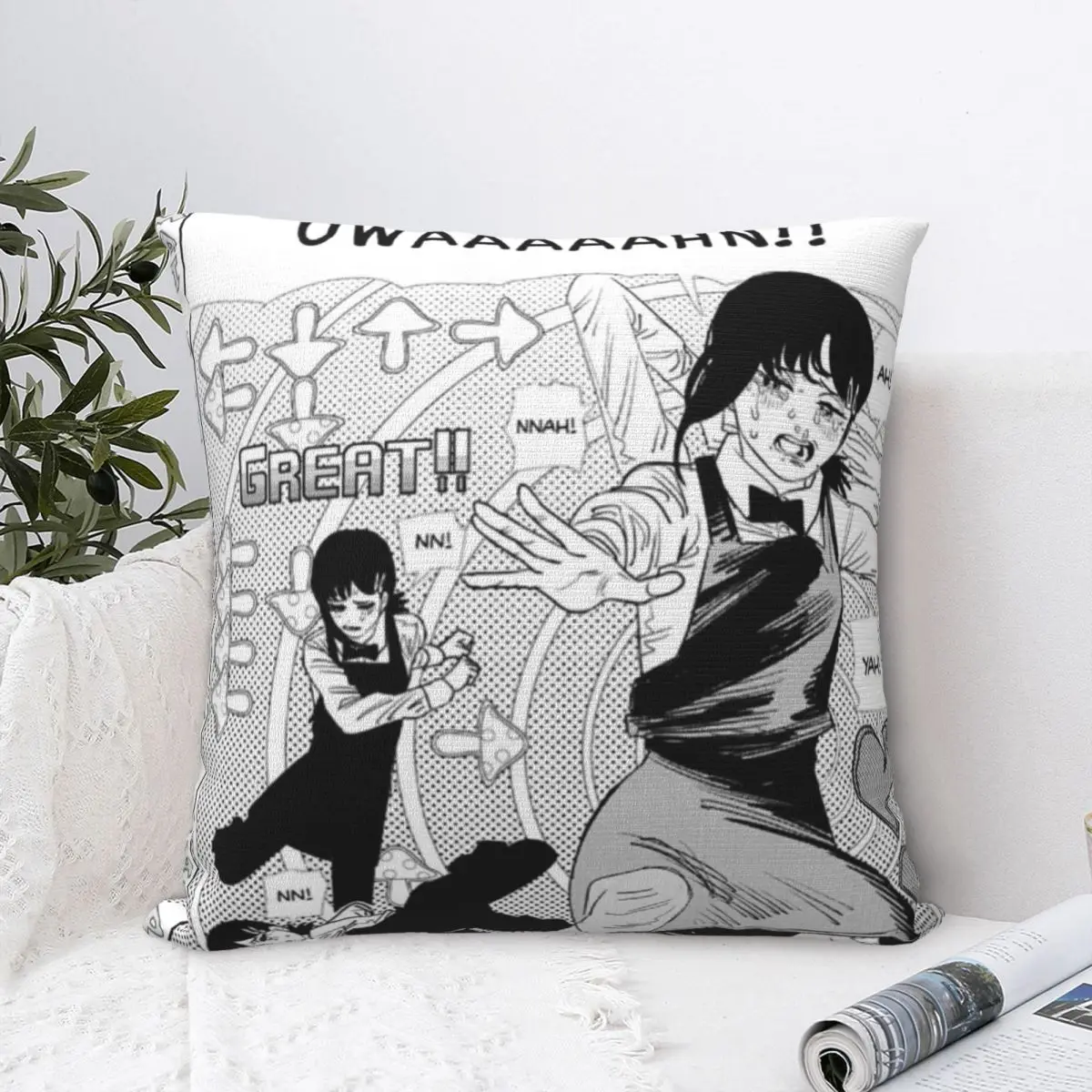 Dancing Kobeni Square Pillow Covers Seat Chainsaw Man Manga Denji Devil Makima Anime Cushion Cover  Decorative Pillowcase 45*45