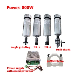 800W DC Spindle Motor ER11 ER16 Chuck Diameter 52MM Clamp Power Supply For DIY CNC Router Machine