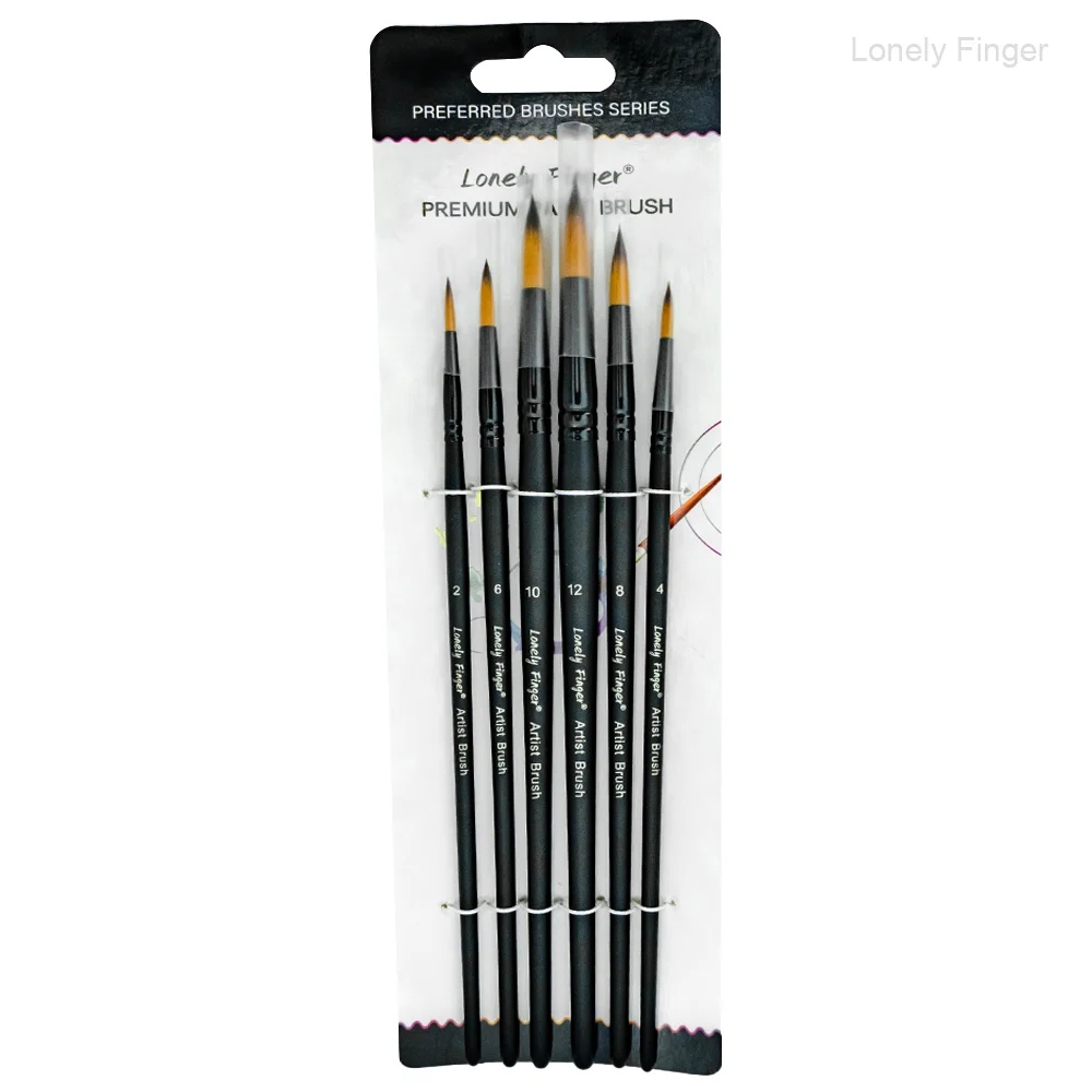 Round Pointed Tip Paint Brushes Set, 6 Pcs Artist Paintbrushes for Acrylic Oil Watercolor Gouache Painting, Premium Nylon Hair A