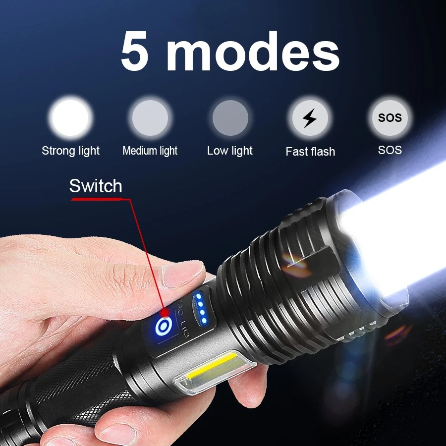 Ultra Powerful Flashlight Rechargeable Lamp COB Lights Personal Defense Torch Camping Lamp Tactical Lantern Long Shot Hand Lamp