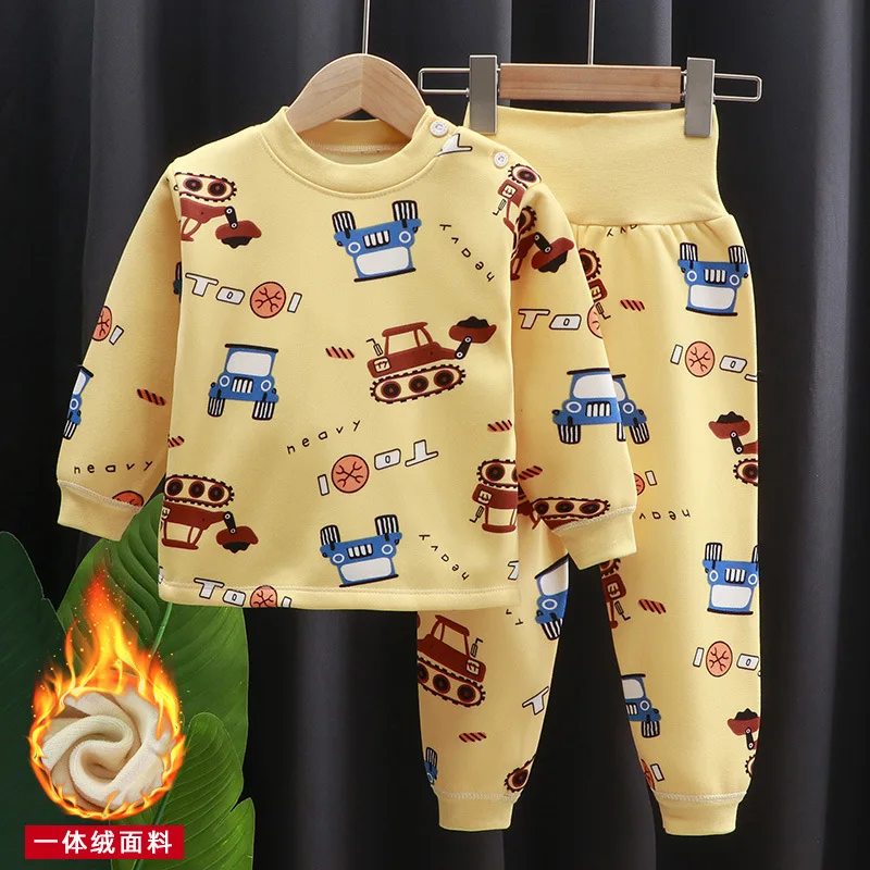 New Kids Boys Girls Thick Pajama Sets Cartoon Long Sleeve Cute T-Shirt Tops with Pants Toddler Baby Autumn Sleeping Clothes