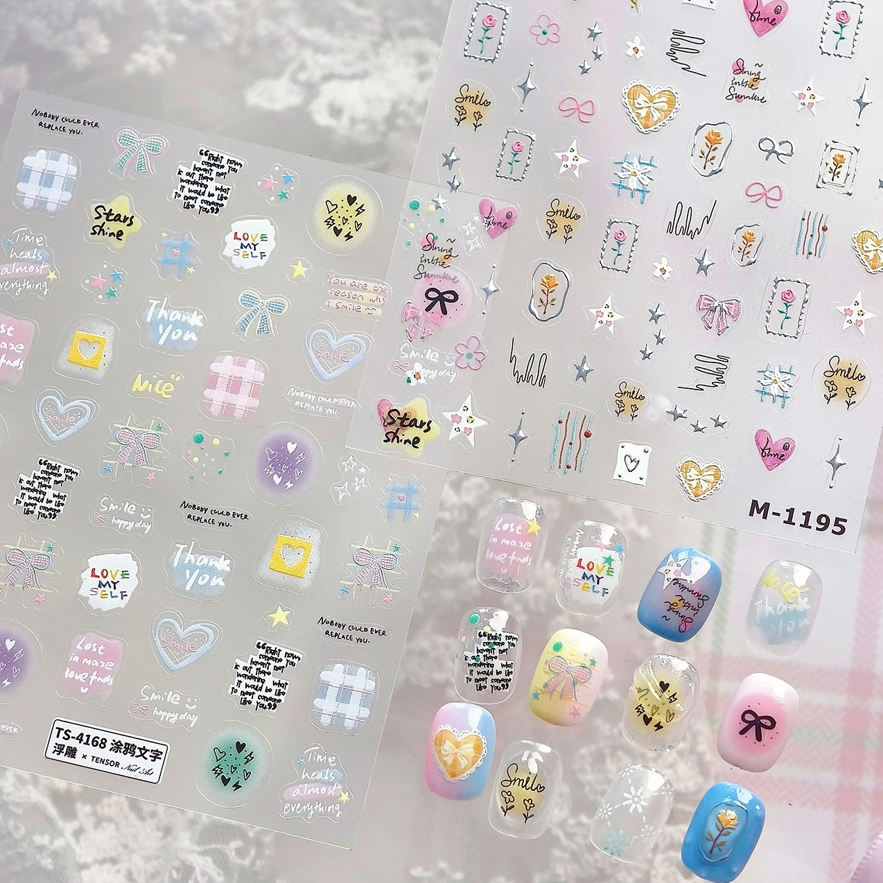 Illustrazione semplice Pizzo Cuore Amore Rosa Fiore Stella Linea Cintura Lettera inglese Graffiti Adesivo Adesivi per nail art Decalcomania per manicure