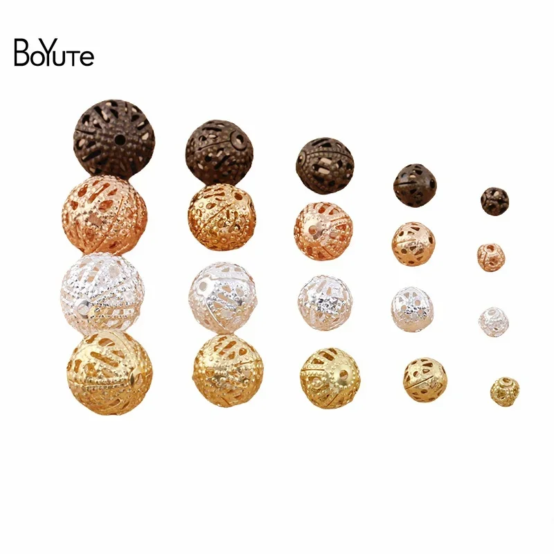 BoYuTe (200 Pieces/Lot) 4-6-8MM Metal Brass Filigree Beads Hollow Ball Beads Diy Beads for Jewelry Making