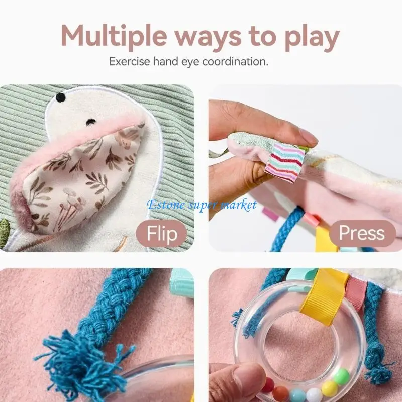 090B الكرتون الأرنب الطفل حشرجة الموت لعبة منشفة مهدئة لتطوير التحفيز السمعي والبصري مع عضاضة الملمس