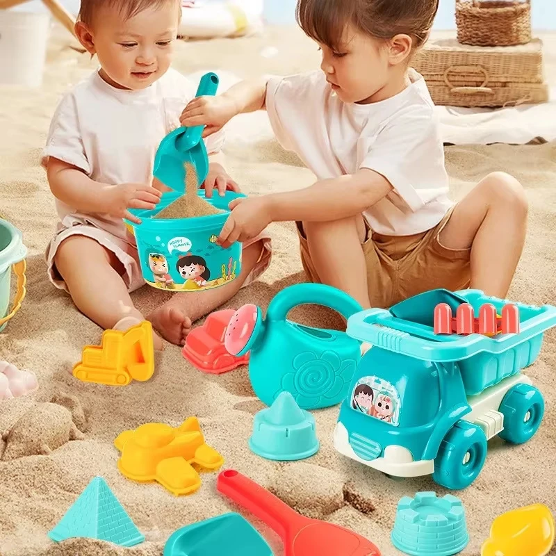 18pcs Summer Beach Set Toys For Kids Outdoor Beach Water Game Digging Sand Plastic Bucket Watering Bottle Spoon Shovels Toys