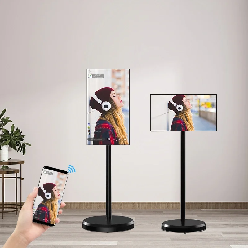 

27-дюймовый сенсорный экран, передвижная умная подставка для телевизора, следящая за мной, вращающийся экран с питанием от батареи, портативный напольный киоск