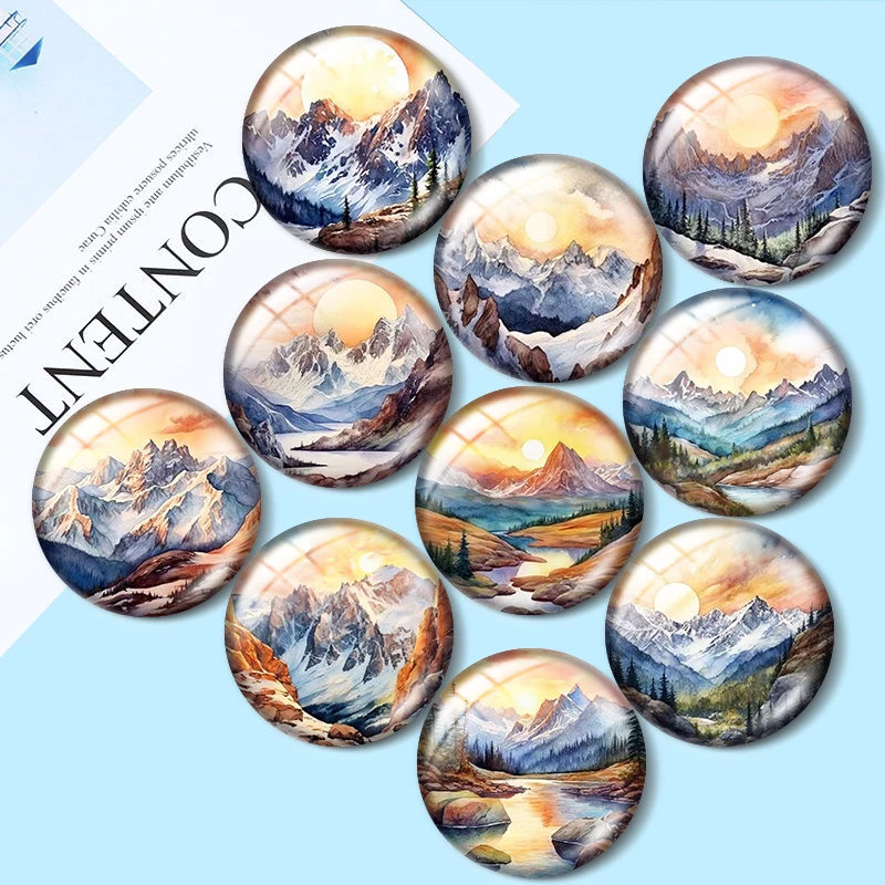 Sunset Landscape 12/18/20/25mm Glass Cabochon Bracelet Pendant Rings for Jewelry Demo Earrings Back Making Findings