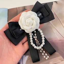 Luxurious Camellia Bow Pearl Chain Brooch Ladies Wedding Dress Decorations 2024 New Souvenir Gifts for Girls