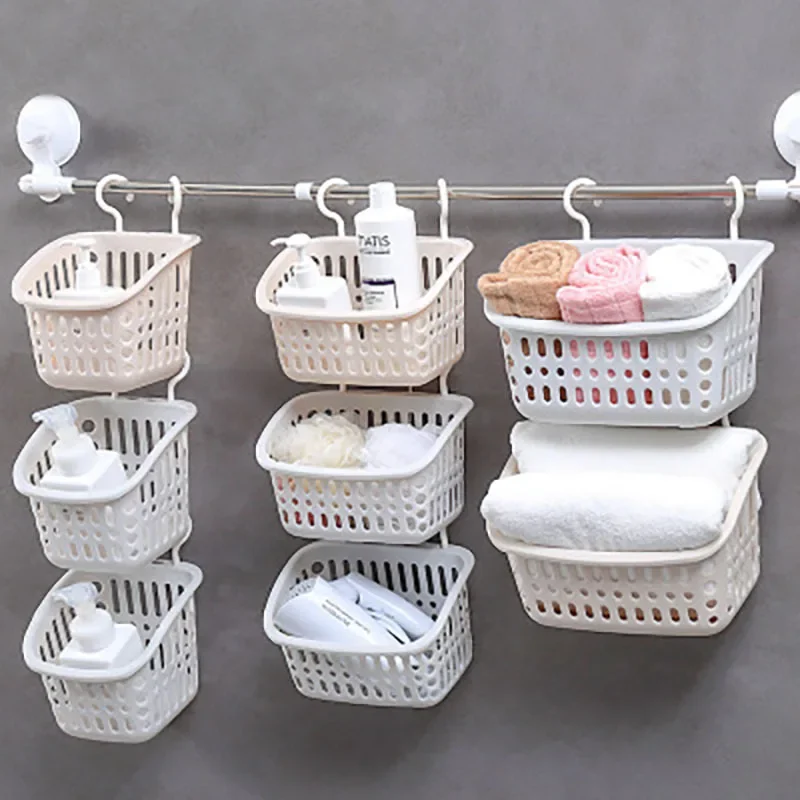 Plastic Home Storage Basket Hanging Shower Basket With Hook For Bathroom Storage Holder Kitchen Hook Basket Storage Organizer