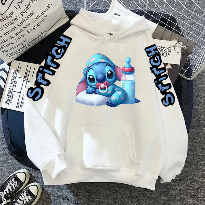 Hoodie wanita bermerek mewah hoodie Disney Lilo & Stitch jaket Harajuku mode Jepang sweater hangat wanita musim dingin