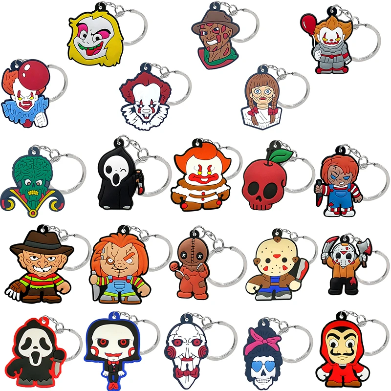 50PCS PVC Keychain Funny Design Horror Movie Character Cartoon Key Chain Custom Keyring for Car Key Accessories Fan Souvenir