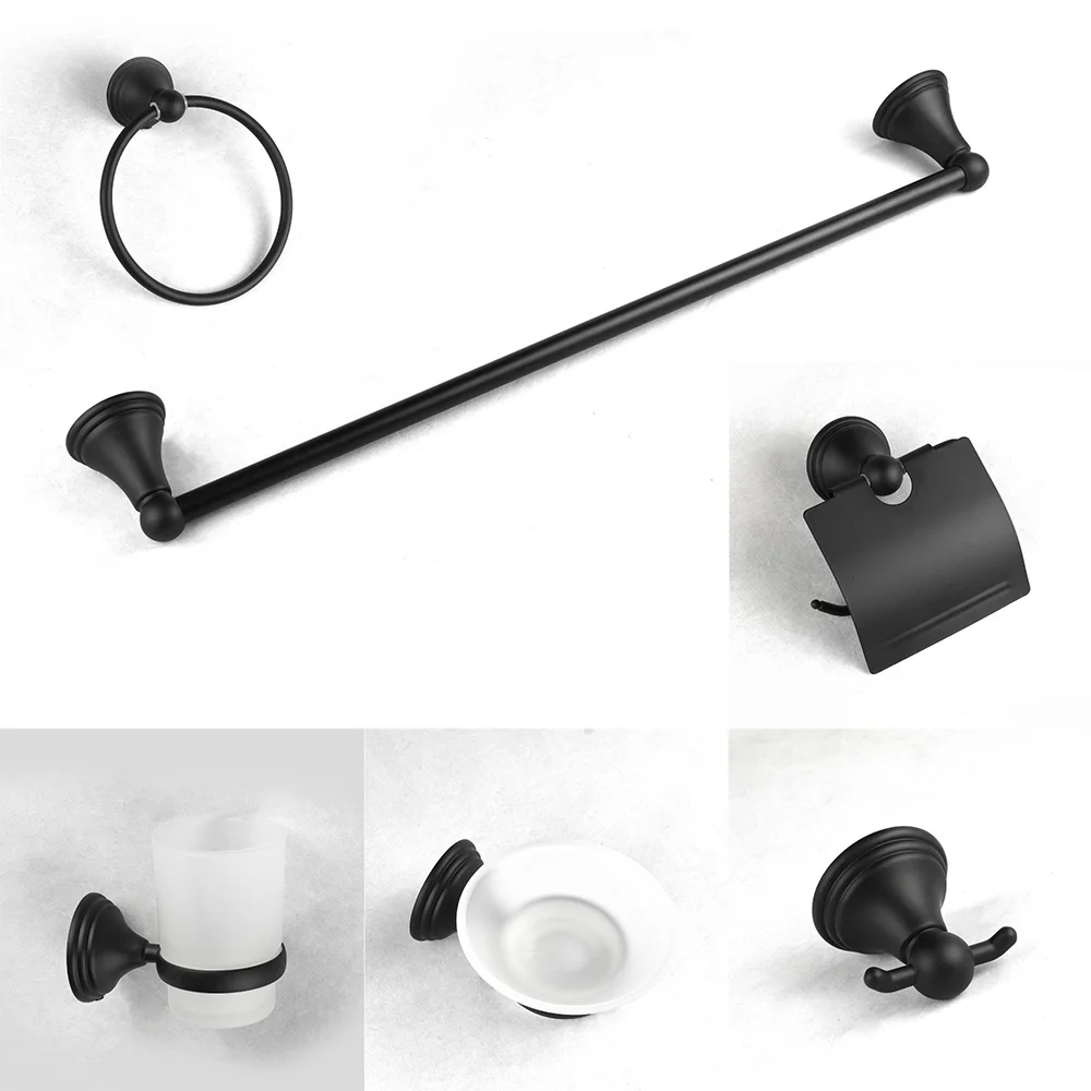 

Black Stainless Steel Wall Mount Bathroom Hardware Set Towel Rack Toilet Paper Holder Towel Bar Hook Bathroom Accessories Sets