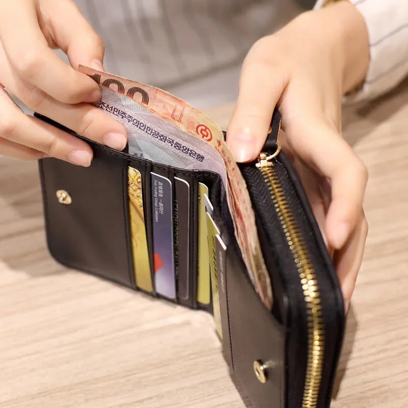 Women PU Leather Short Card Money Wallets Female Plaid Purses Nubuck Card Holder Wallet Student Zipper Woman Wallet Coin Purse