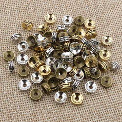 50pcs 7.5x3mm Spacer Beads Bronze Gold Silver Color Metal Ball Crimp End Beads Stopper DIY Jewelry Making Findings Supplies